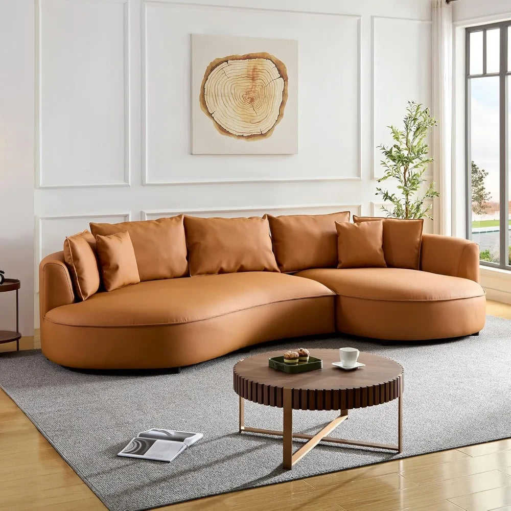 Modern Curved Boucle Sectional Sofa - orange