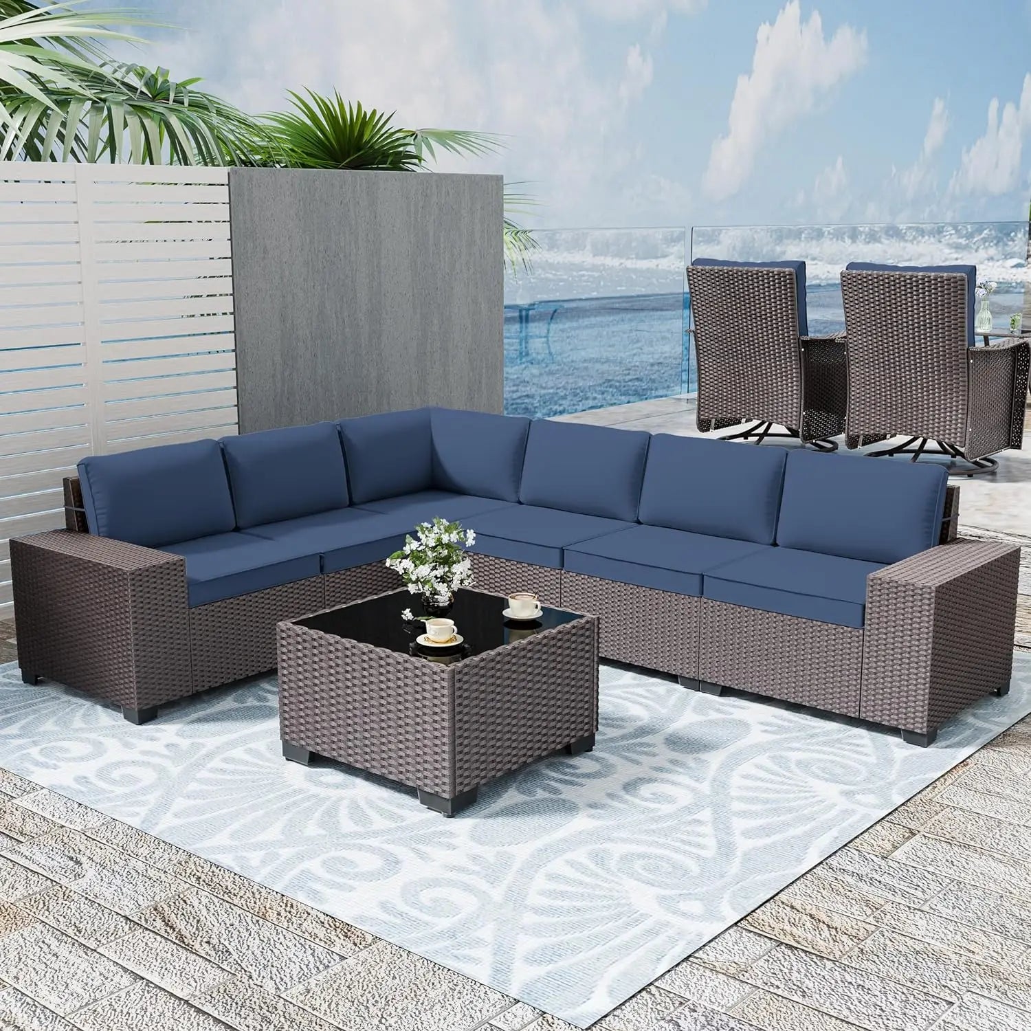 8pcs Wicker Sectional Patio Furniture Set - KozyTrends