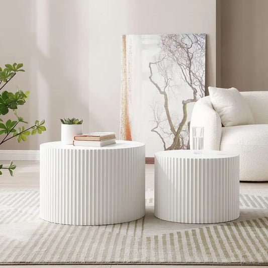 Modern Black Fluted Nesting Coffee Table Set - white