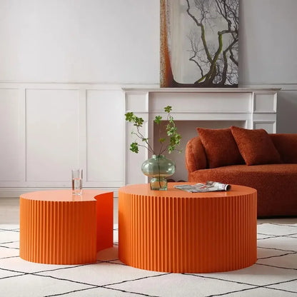 Modern Round Nesting Coffee Table Set – Fluted Wood Tables (Set of 2)