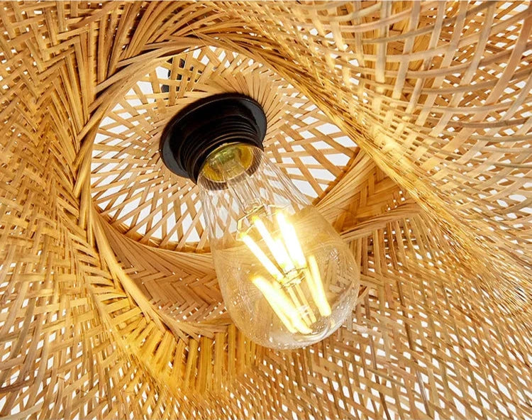 Handwoven Bamboo Pendant Light - inside view