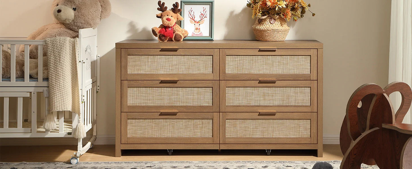 Boho Rattan 6-Drawer Dresser - child bedroom