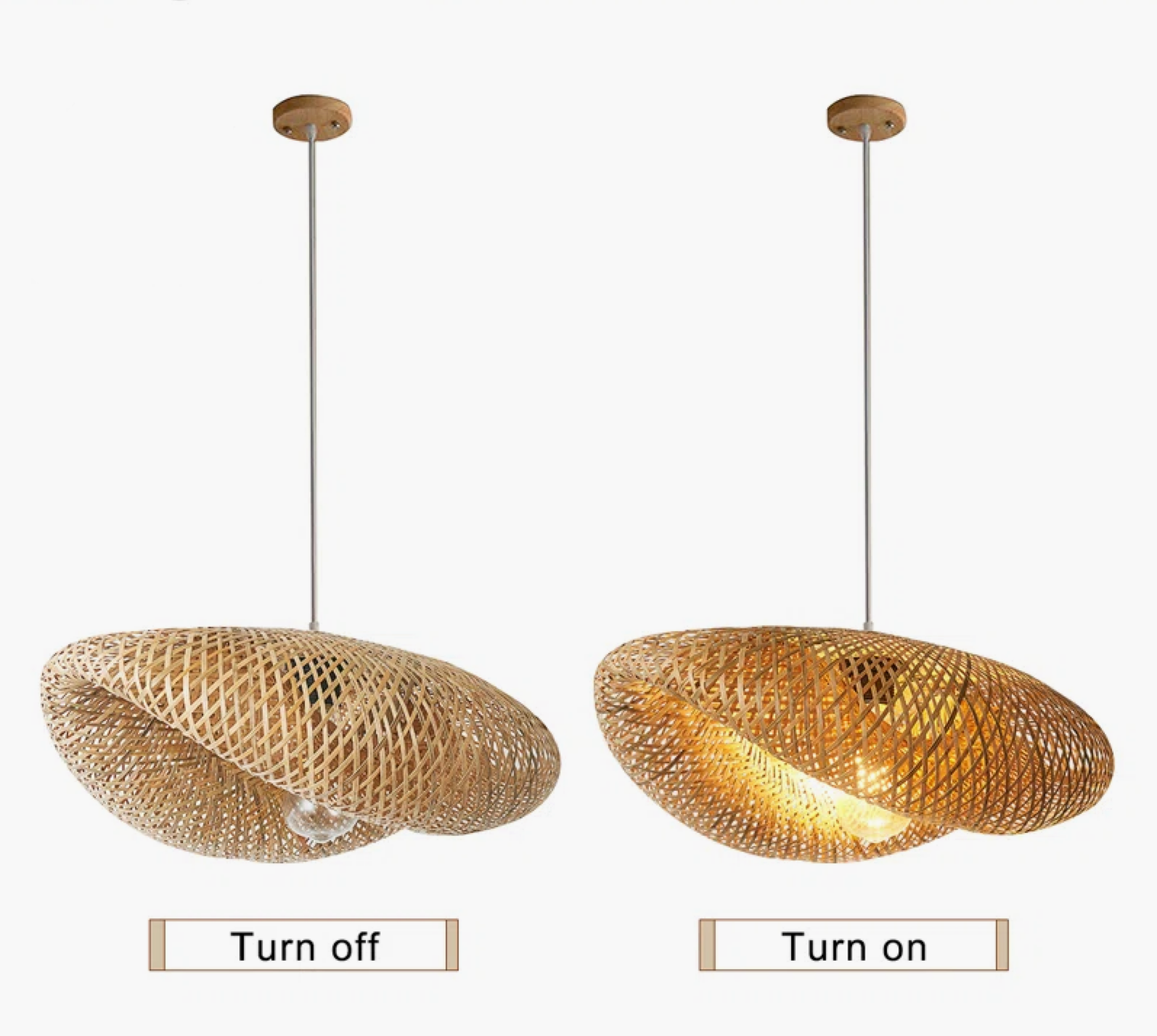 Handwoven Bamboo Pendant Light - on off