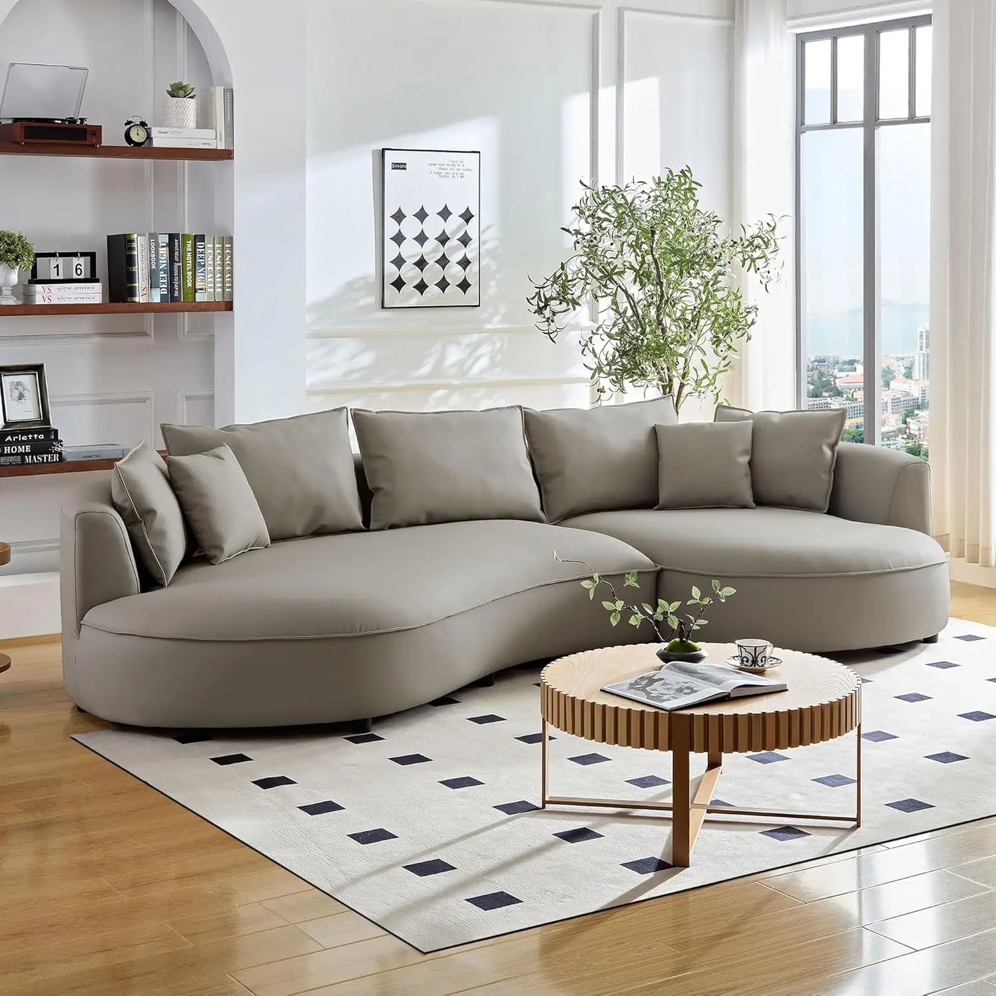 Modern Curved Boucle Sectional Sofa - grey