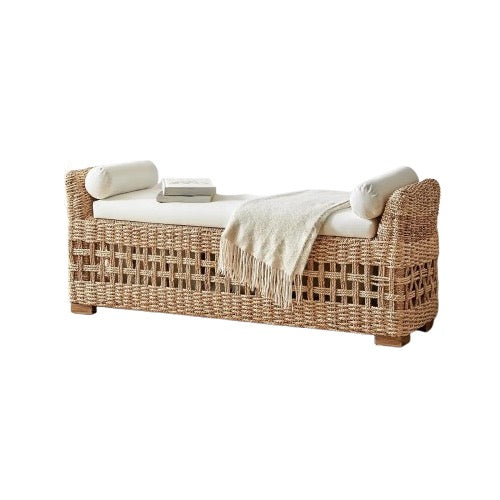 Coastal Boho Rattan Storage Bench - main photo