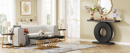 Modern Geometric Console Table – 40” Black Wood Entryway & Sofa Table - another angle