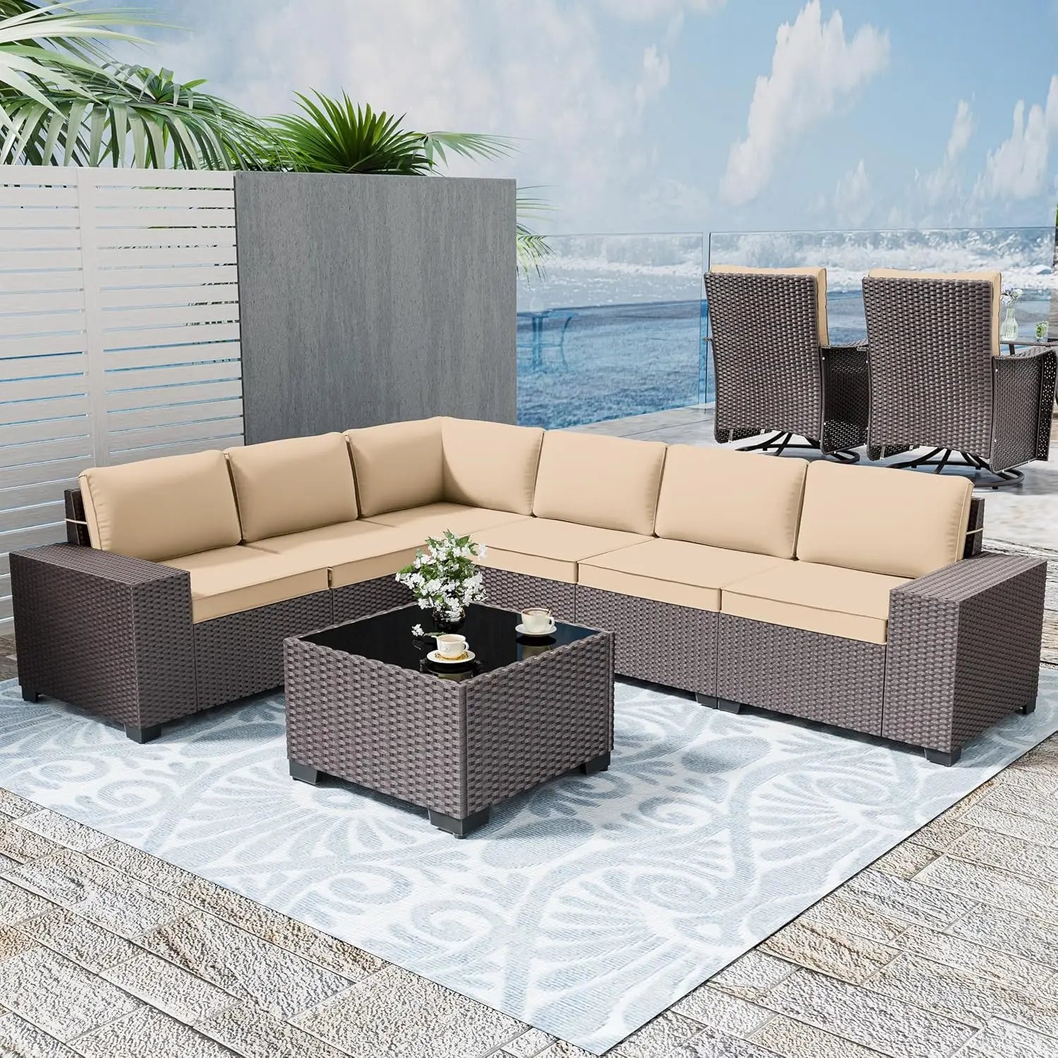 8pcs Wicker Sectional Patio Furniture Set - KozyTrends