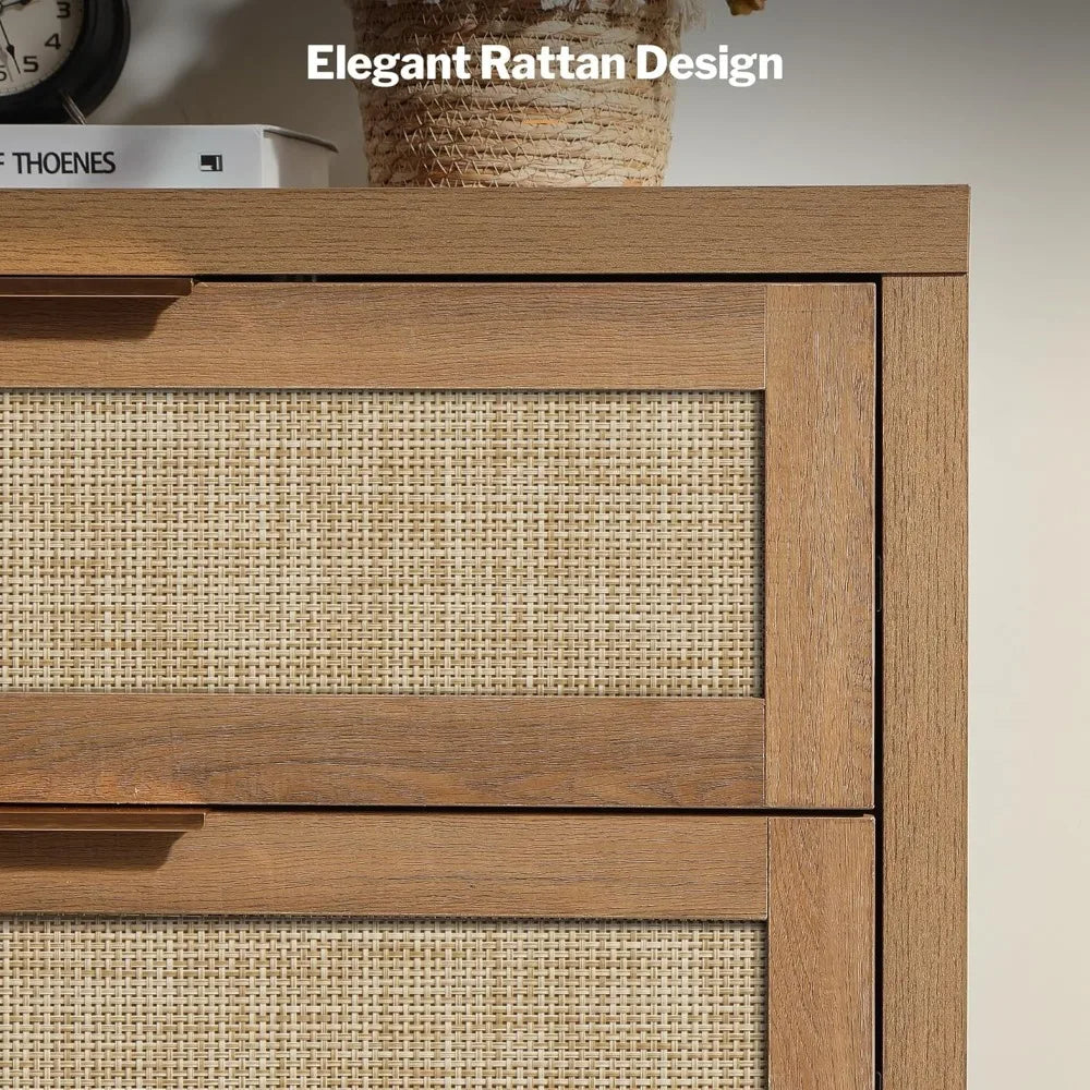 Boho Rattan 6-Drawer Dresser- close up