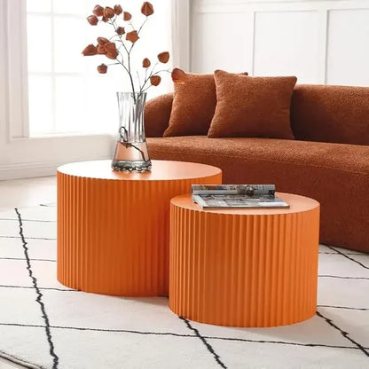 Modern Black Fluted Nesting Coffee Table Set - orange brighter
