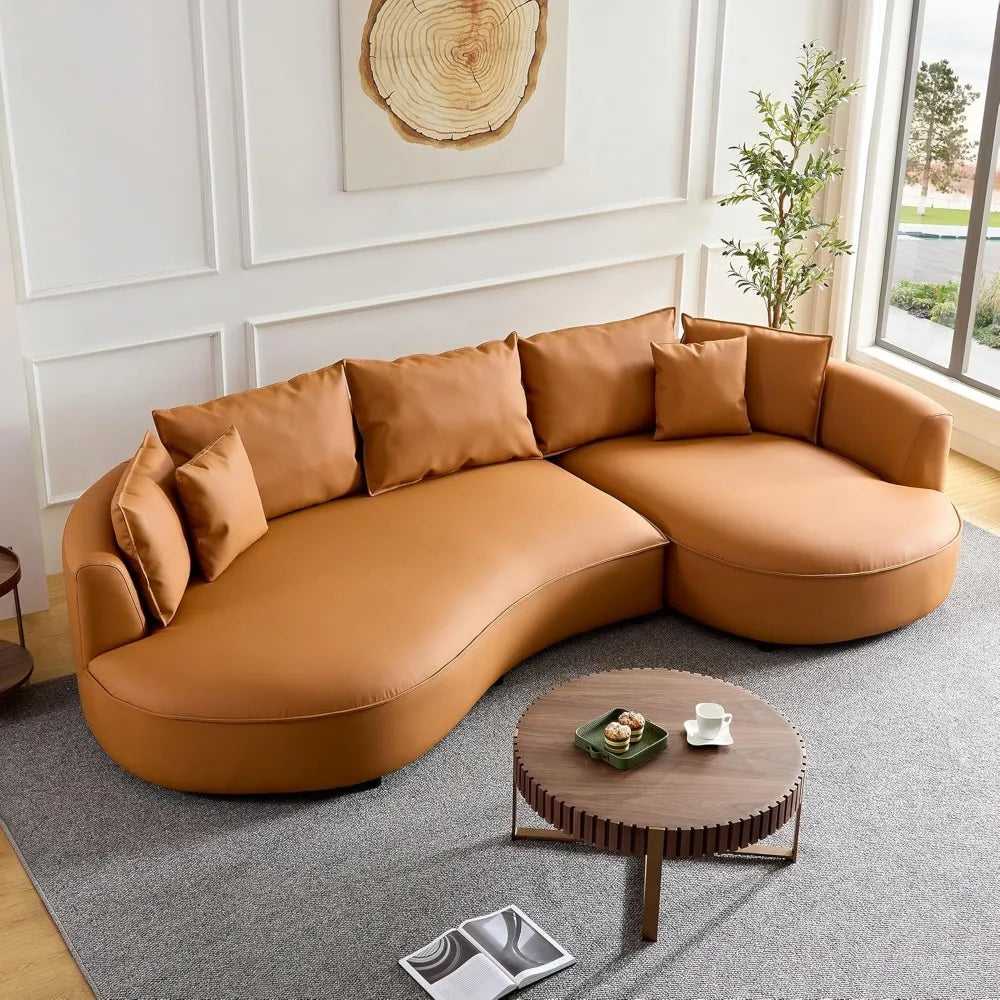 Modern Curved Boucle Sectional Sofa - orange different angle view