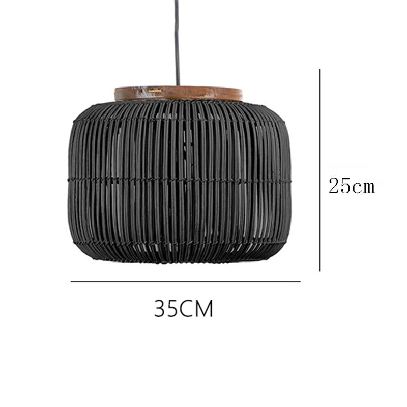 Handwoven Wabi-Sabi Rattan Pendant Light -  black small dimensions