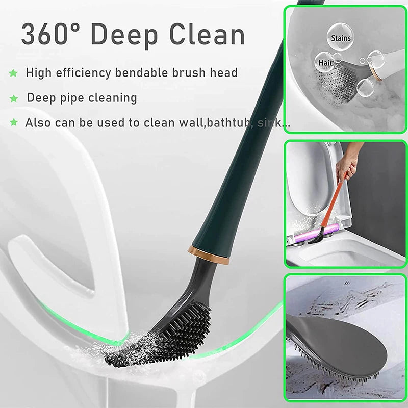 Wall-Mounted Silicone Toilet Brushes With Holder Set - KozyTrends