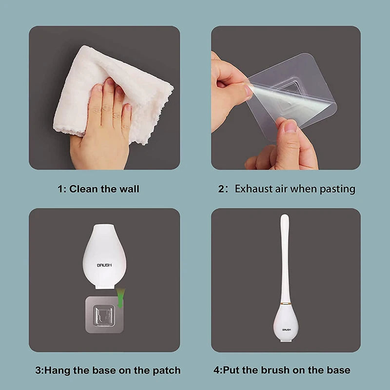 Wall-Mounted Silicone Toilet Brushes With Holder Set - KozyTrends