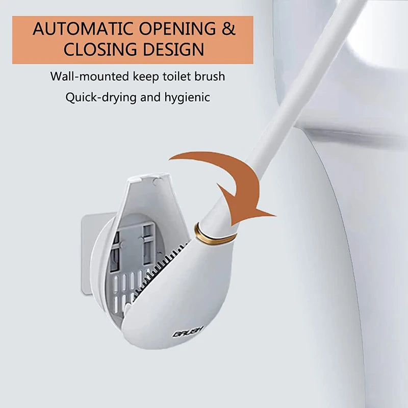 Wall-Mounted Silicone Toilet Brushes With Holder Set - KozyTrends