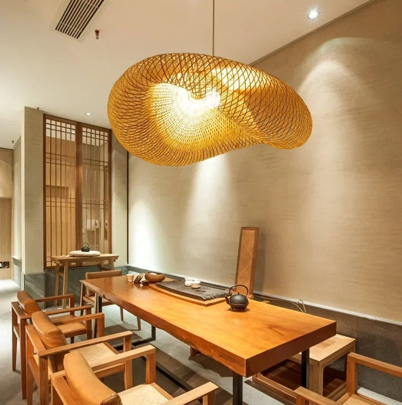 Handwoven Bamboo Pendant Light - dinning room